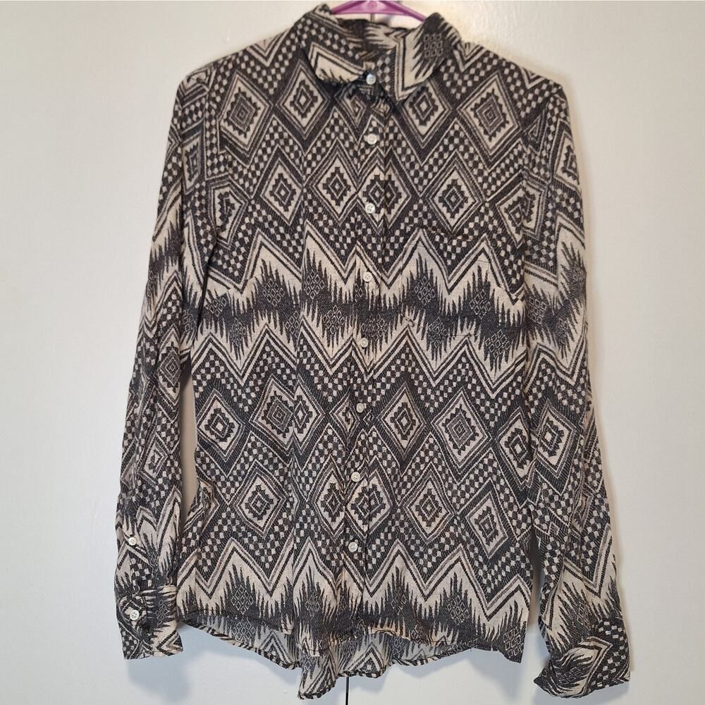J.Crew Womens Boy Fit Linen Aztec Tribal Pattern Shirt Sz Small